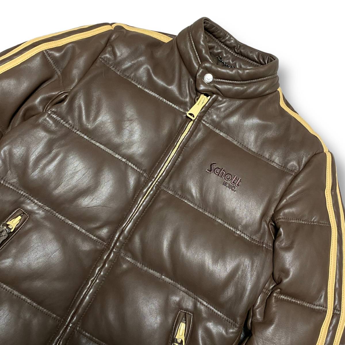 美品 Schott ショット 本革 羊革 ラムレザー ダウン ジャケット