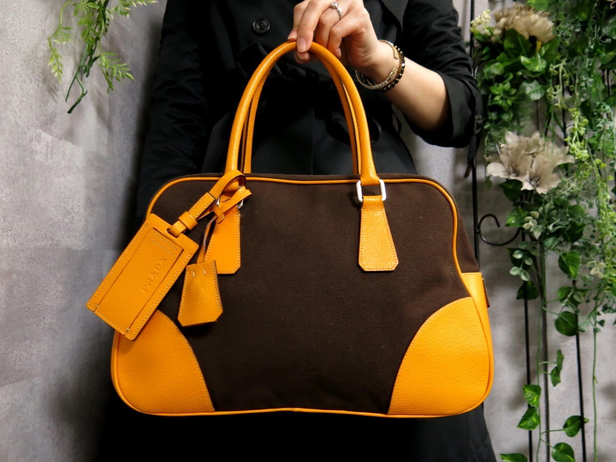 すぐ発送可能! 【美品】PRADA プラダ バッグ オレンジ ボストン
