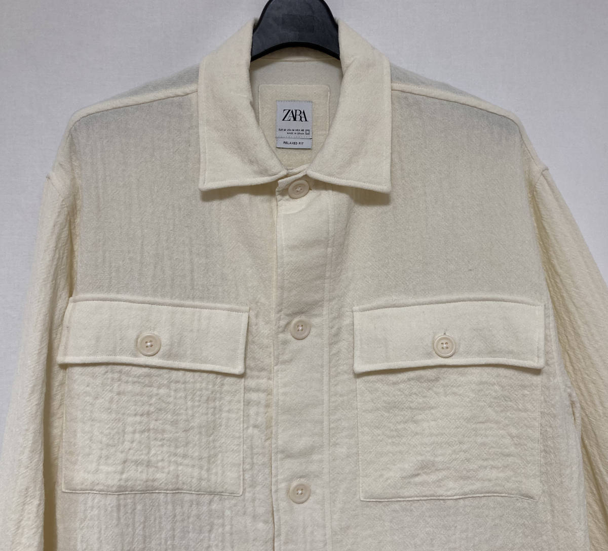 美品 ZARA ワークシャツブルゾン M/ザラ/オーバーサイズジャケット リラックスフィット/オフホワイト_画像3