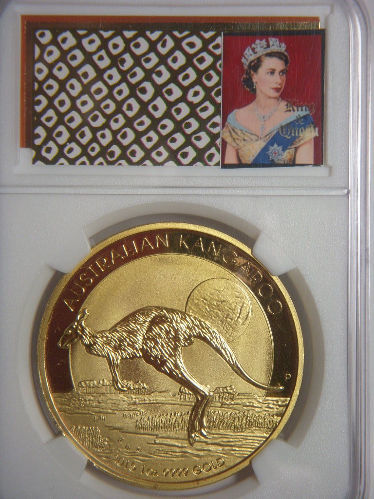 外国金貨 オーストラリア・カンガルー１００ドル貨。2015年英連邦エリザベス２世女王。美品メダル。真鍮製復刻参考品。丸ケース入り。の画像10