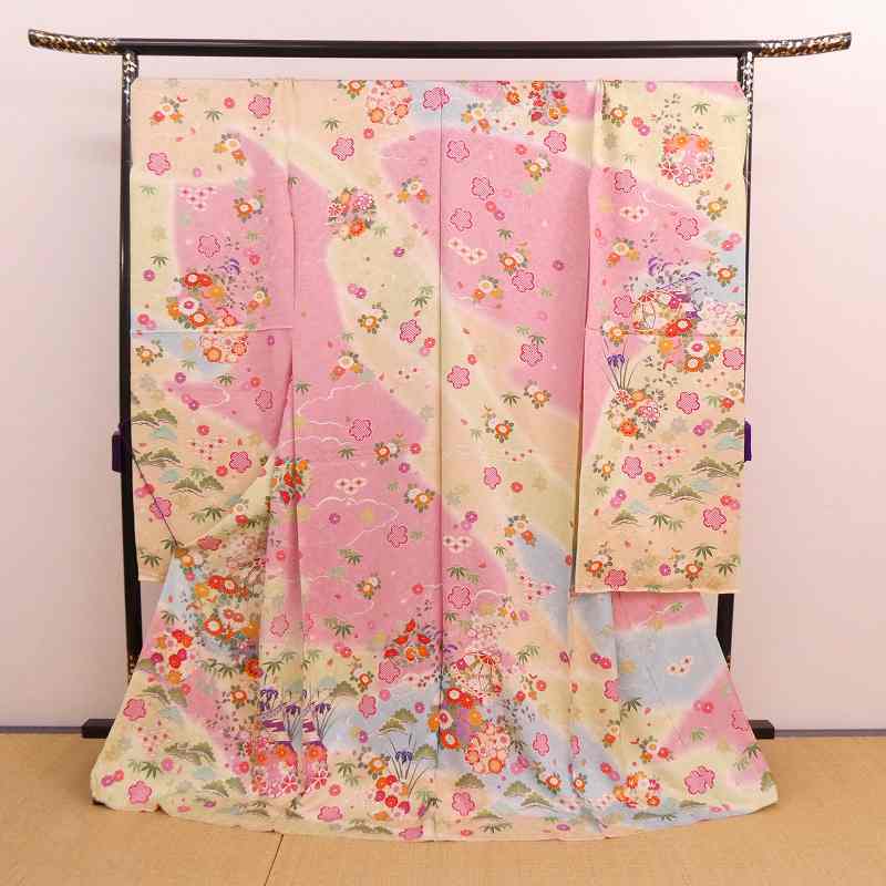 2301A-2130*. put on / long-sleeved kimono / hand .. floral print / remake * raw materials and so on / new goods / simplified / silk /. feather /( packing size :80)