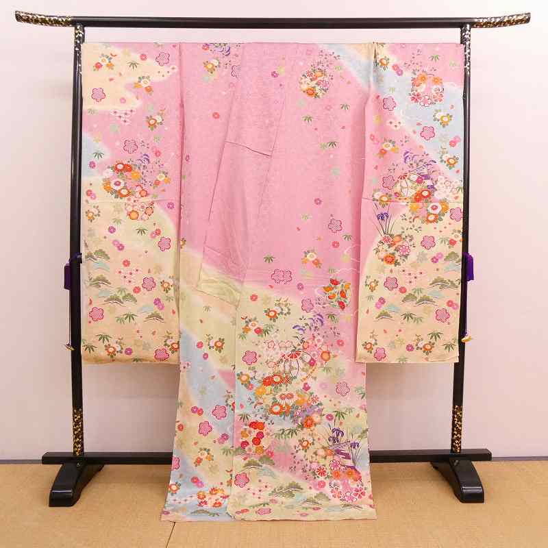 2301A-2130*. put on / long-sleeved kimono / hand .. floral print / remake * raw materials and so on / new goods / simplified / silk /. feather /( packing size :80)