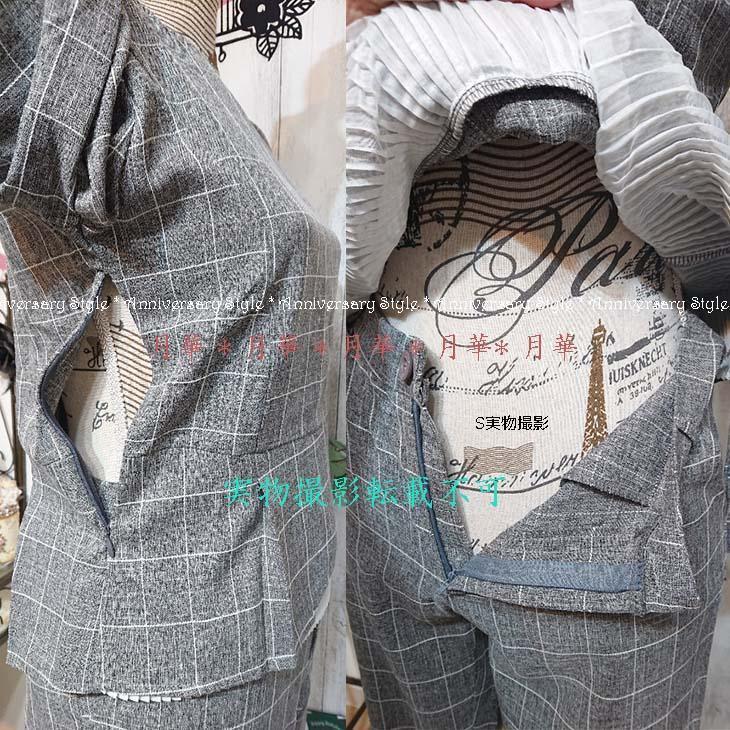 XL ( L 寄り) パンツスーツ ダークグレー チェック プリーツ裾 新品 即納 春 520426 2L レディース フォーマル 入学式_画像6