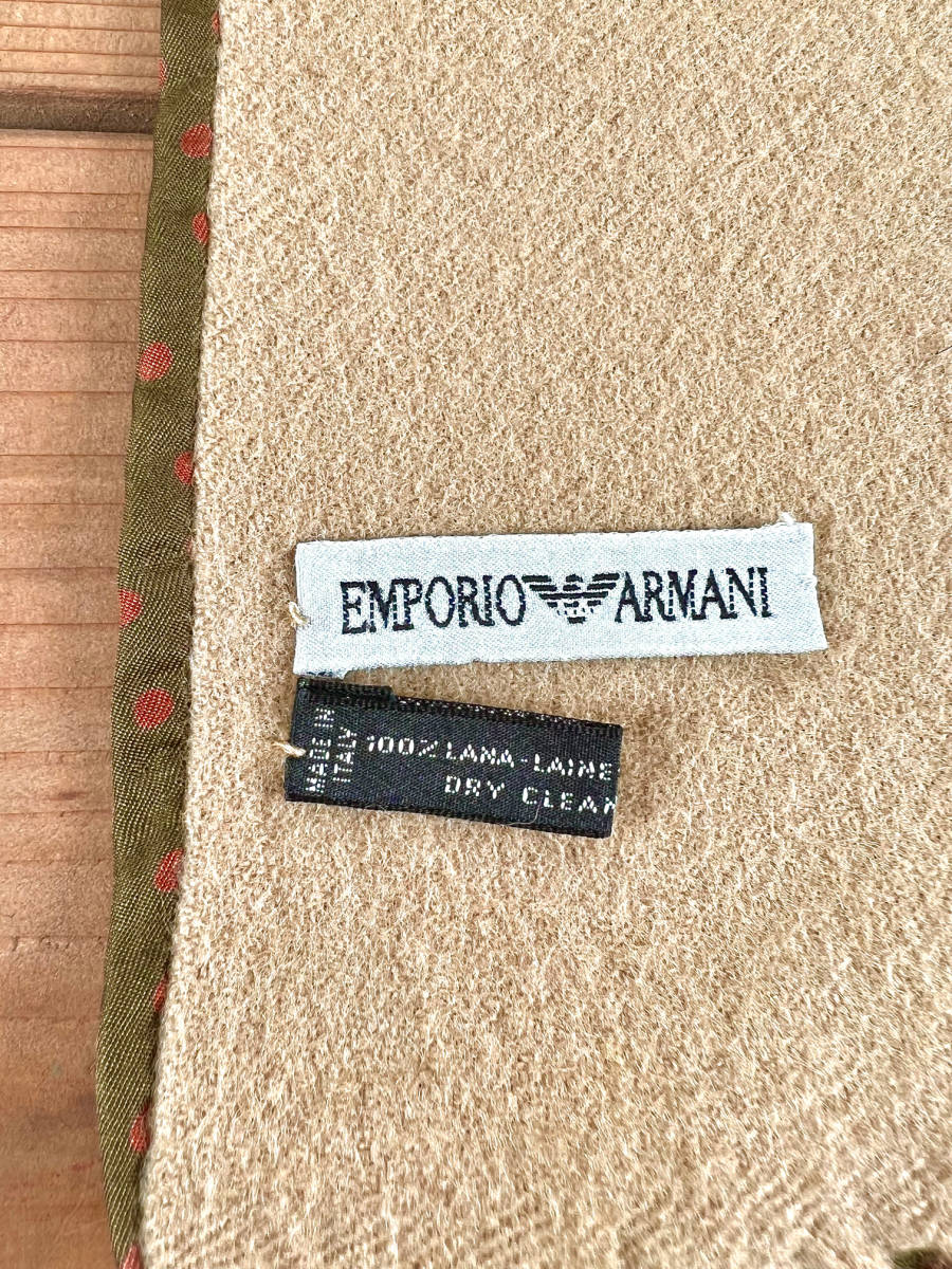 90s*EMPORIO ARMANI* Emporio * Armani muffler wool & silk beautiful goods Vintage Italy made beige Camel dot pattern polka dot 