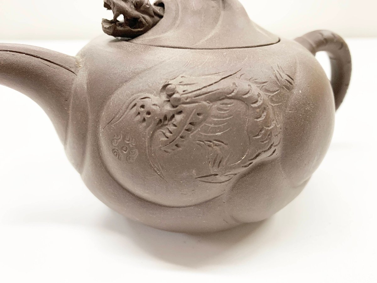 定番のお歳暮&冬ギフト 中国茶急須 陶器茶壺 宜興紫砂 紫泥壺 魚化龍倣古 建洪 陶器 施釉陶