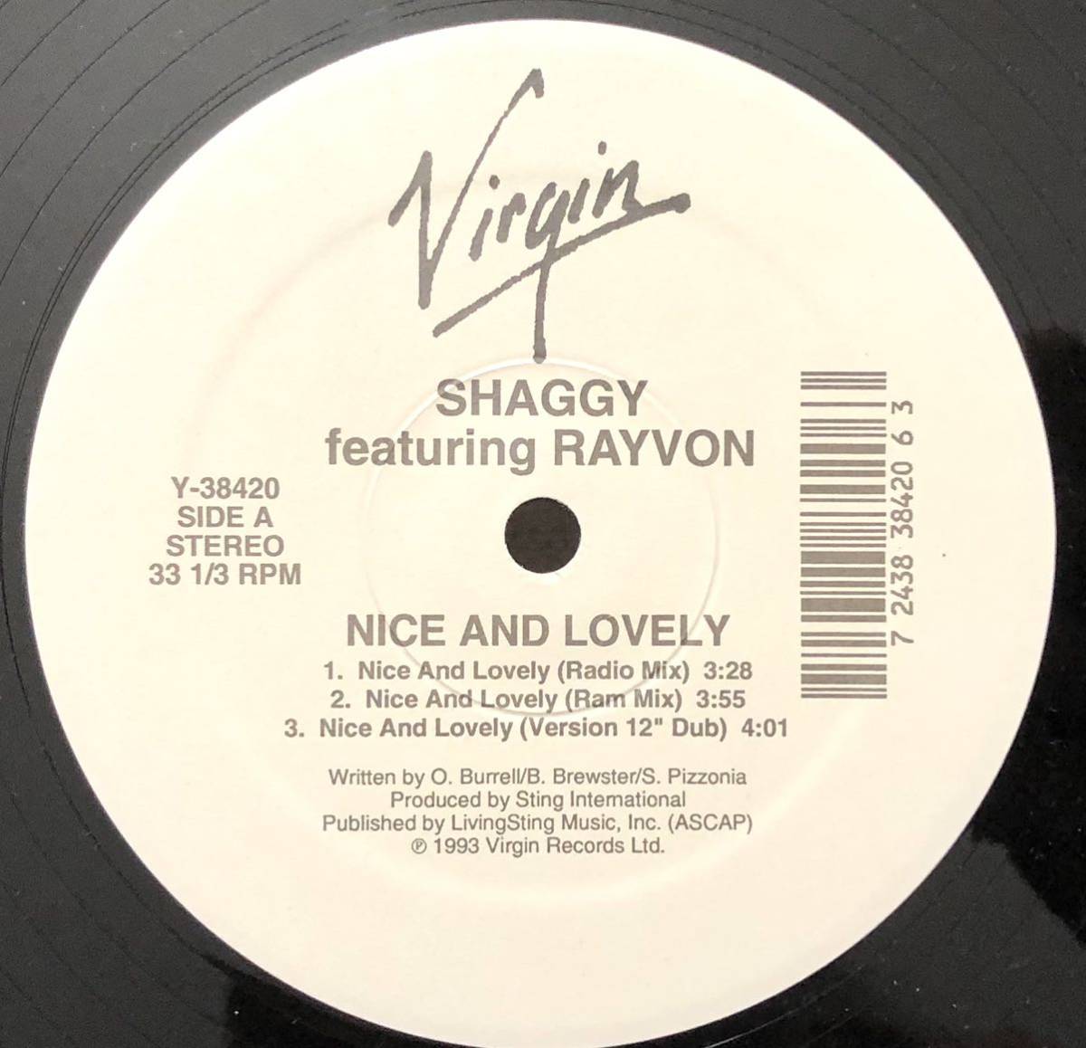 激レア 倉庫出 シュリンク Ragga 1993 Shaggy /Nice And Lovely Feat Rayvon Remix Frankie Cutlass Original US 12 Hiphop Reggae 90s_画像3