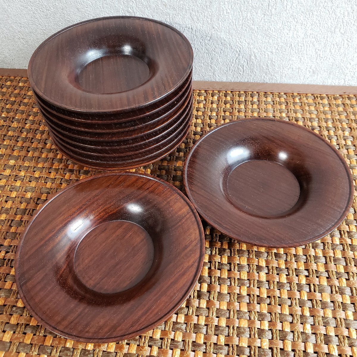 ヤフオク! - 茶托 10枚揃え 唐木 黒檀 紫檀 直径約10.5cm 1...