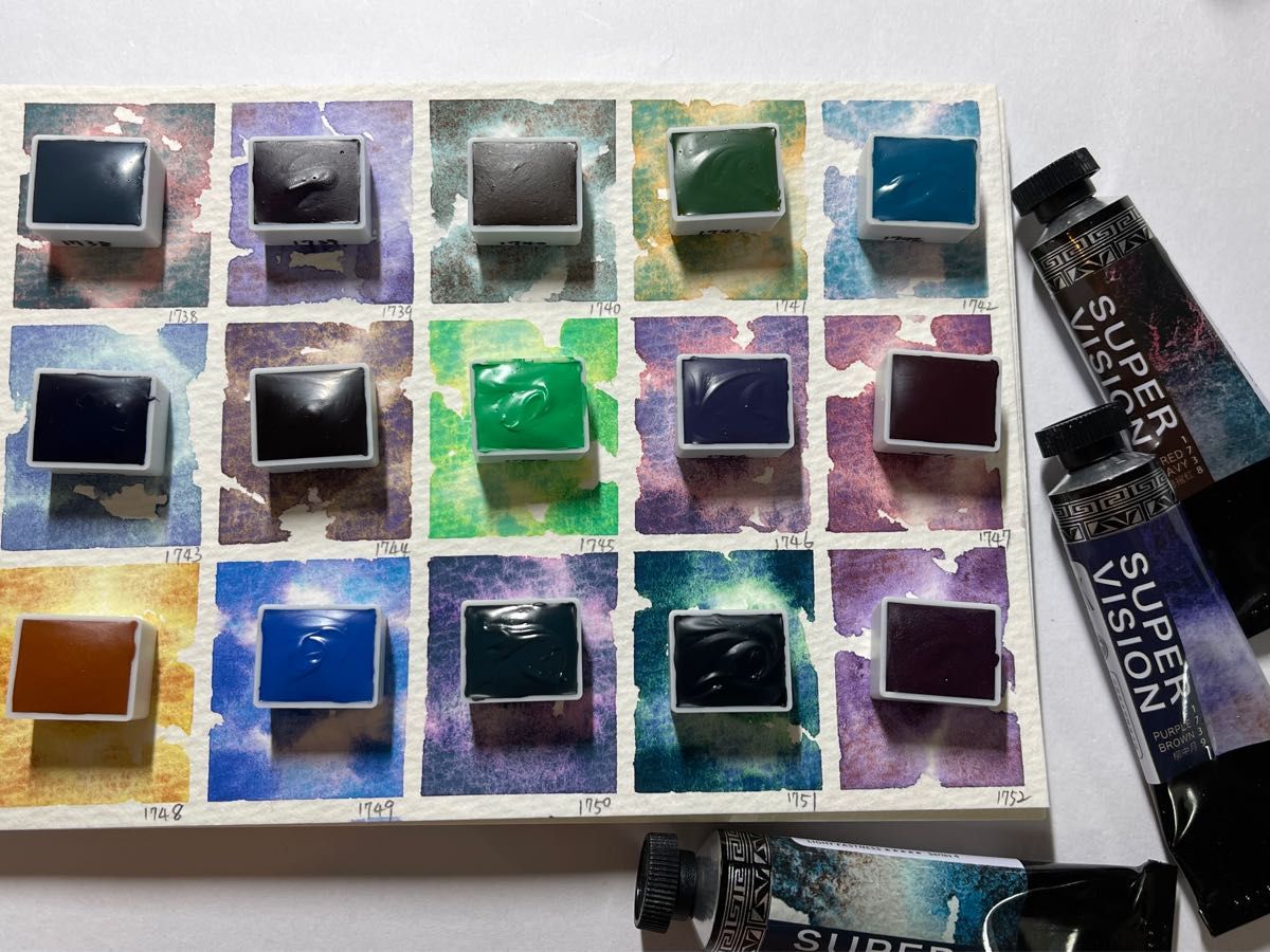 Super Visionスーパービジョン水彩絵の具 小分け 新15色分離色(ケース付き)