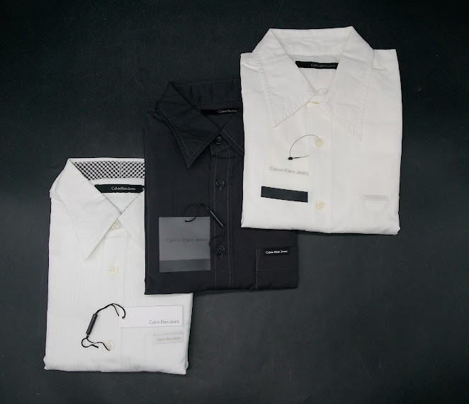 日本未入荷 ▽ カルバンクラインジーンズ メンズシャツ 3枚セット / ワイシャツ 長袖 Mサイズ 白 黒 ストライプ ビジネス スーツ メンズ ドレスシャツ 長袖シャツ