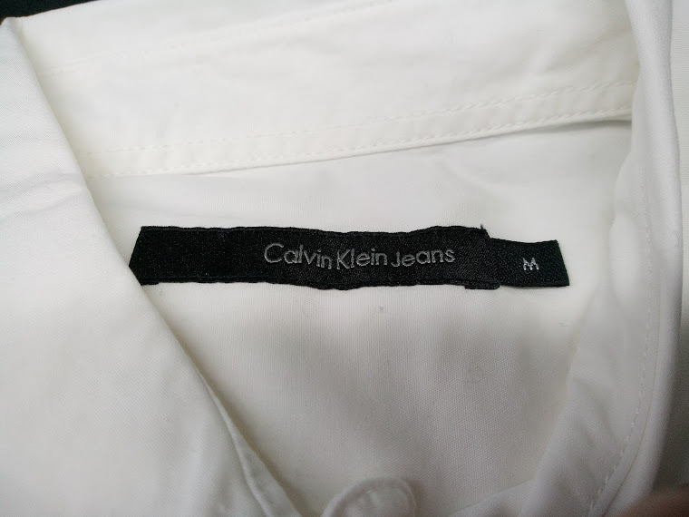 v Calvin Klein jeans men's shirt 3 pieces set / shirt long sleeve M size white black stripe business suit men's dress shirt 