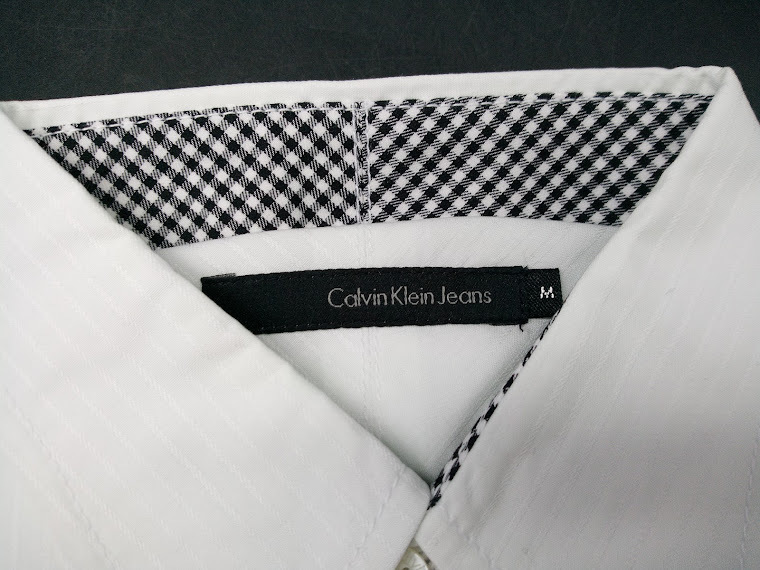 v Calvin Klein jeans men's shirt 3 pieces set / shirt long sleeve M size white black stripe business suit men's dress shirt 