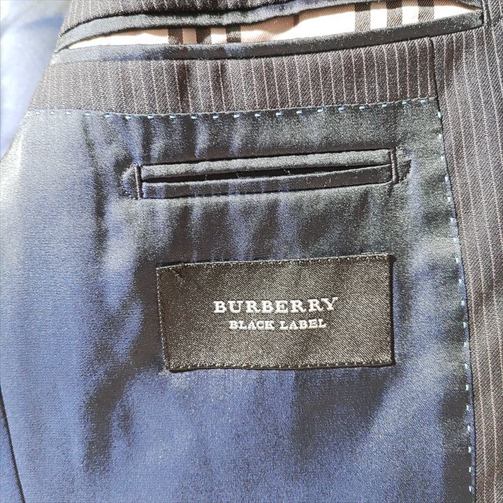 バーバリーブラックレーベル BURBERRY BLACK LABEL テーラードジャケット Super110's 日本製 ストライプ L ネイビー メンズ アウター_画像4