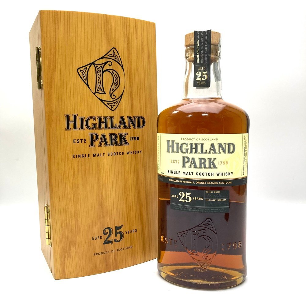 rm) HIGHLAND PARK ハイランドパーク 25年 シングルモルト スコッチ ウイスキー 700ml 45.7% アルコール 酒 ※未開栓  木箱 外箱