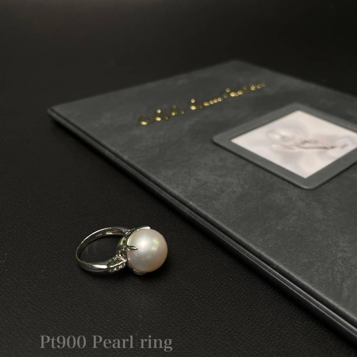国内外の人気 ☆14.7mm珠の白蝶貝真珠+ダイアのPt900製8号リング・11.1