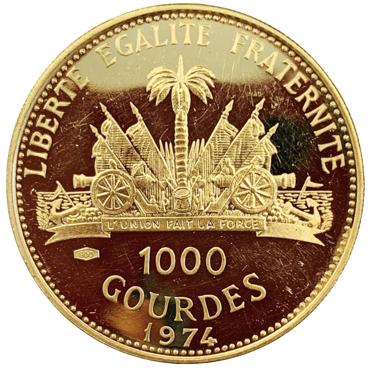 ハイチ共和国 1000グルド金貨 アメリカ建国200年記念 1974年 21.6金 12.9g コイン イエローゴールド コレクション Gold 美品_画像2