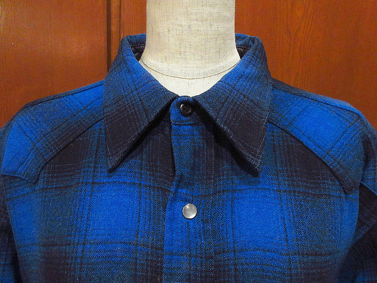 ビンテージ70's80's●PENDLETON HIGH GRADE WESTERN WEARシャドーチェックウールウエスタンシャツ青×黒size L LONG●230115i2-m-lssh-wl_画像3