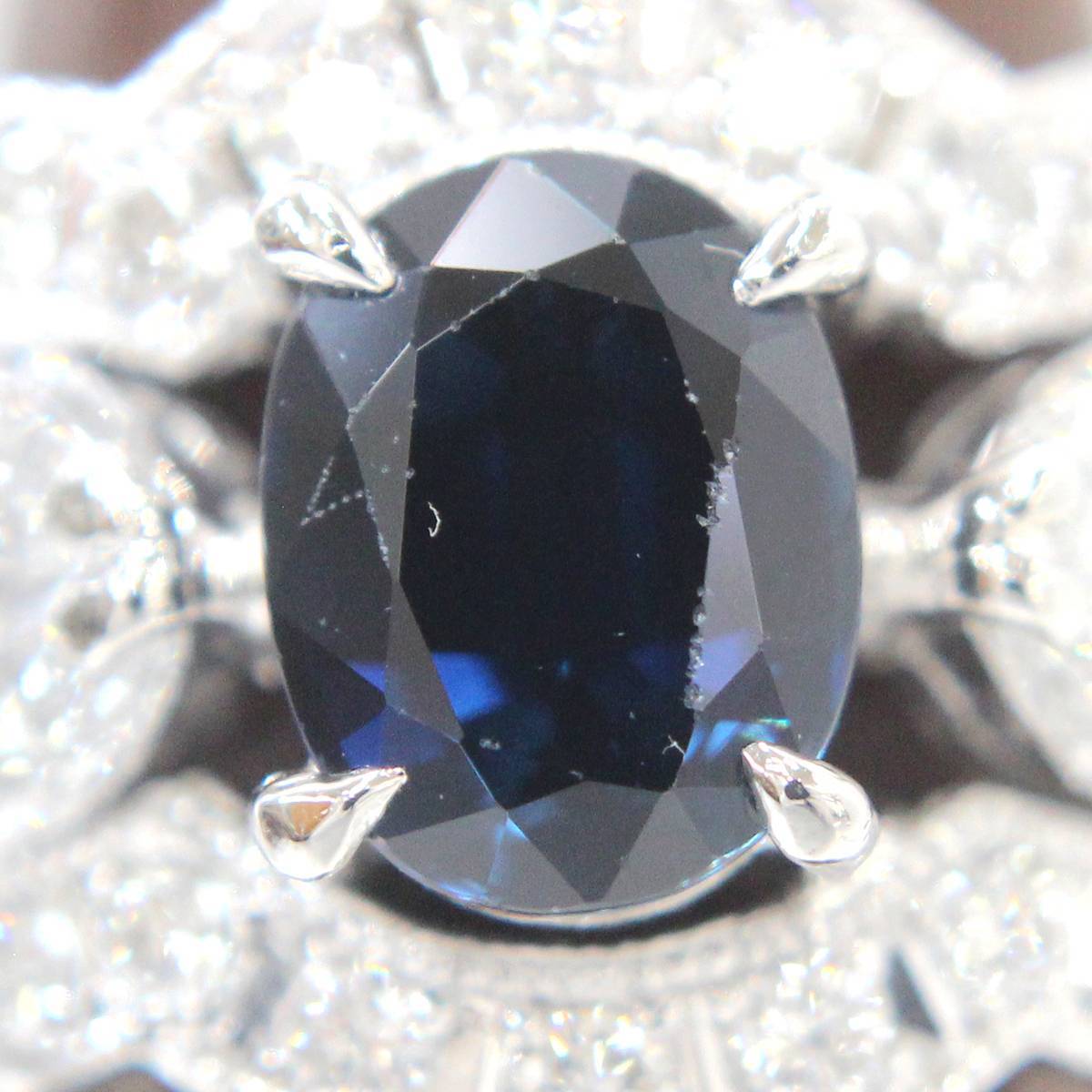 Pt900 サファイア リング サファイア1.57ct× ダイヤモンド豪華1.07ct プラチナ 10号 11.8g 磨き仕上げ品 KS Aランク_画像9