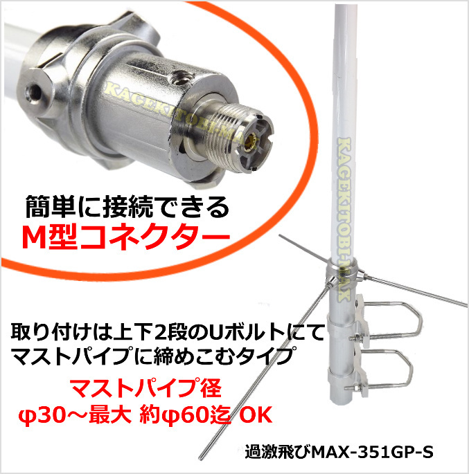 【S】351MHz デジタル簡易 無線専用設計 基地局用 遠距離通信 アンテナ S 新品 M型コネクター / 351.29MHz デジ簡 無線機 に♪過激飛びMAX_画像2