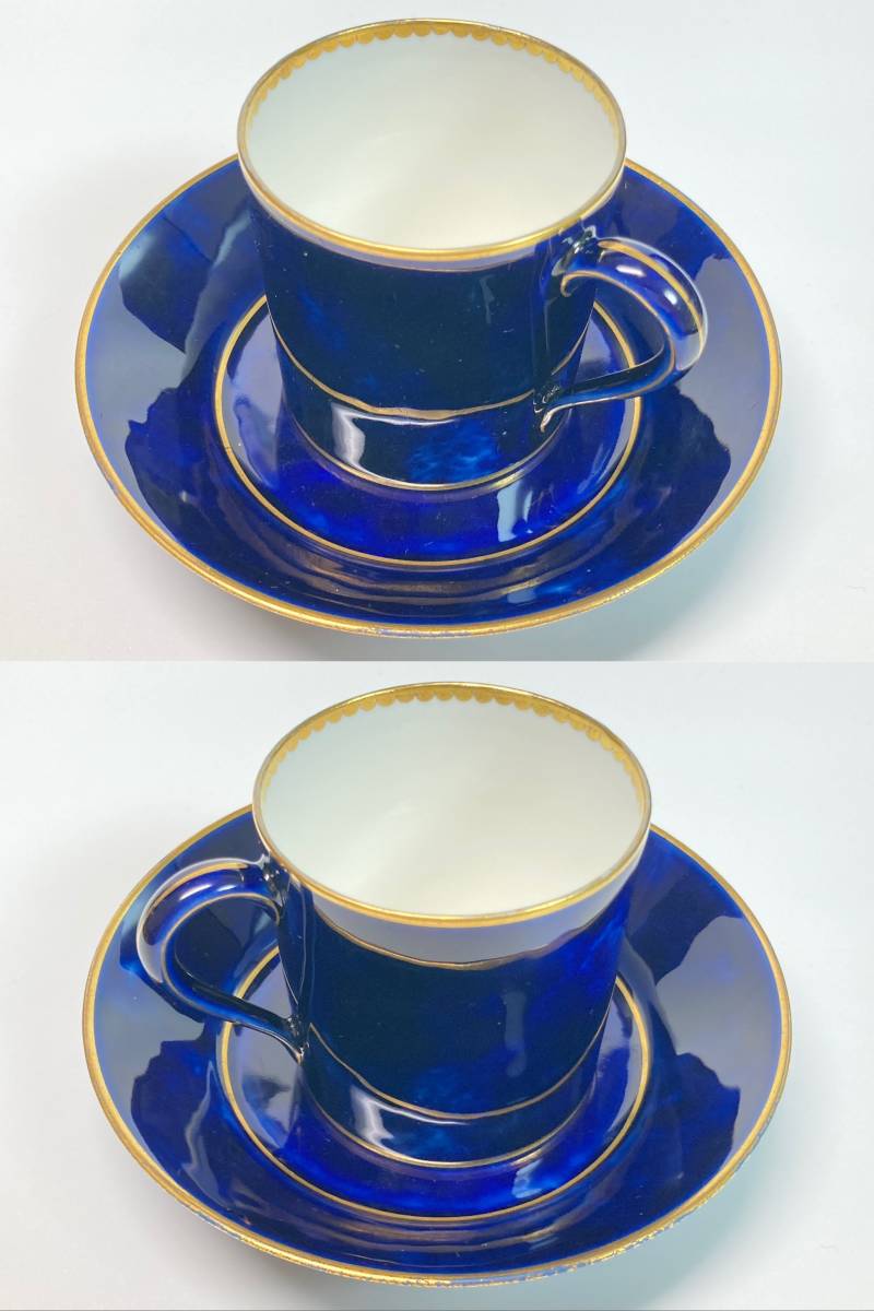 【幻の陶磁器】SEVRES セーブル 王者の青 クラウテッドブルー 雲模様 24金彩 コーヒー カップ&ソーサー リトロン フランス アンティーク_画像5