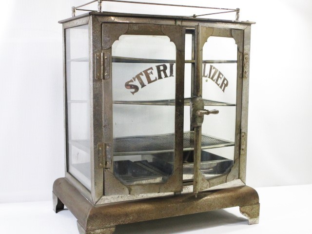昭和レトロ STERILIZER 理容用消毒器 ガラスケース 陳列棚 店舗什器 S05-0105
