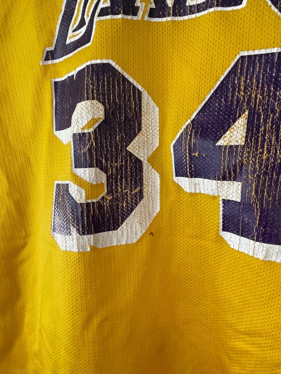 Champion Lakers NBA s 青タグ 番 シャキール・オニール バスケ ワッペン ロゴ刺繍 ワッペン 黄 紫