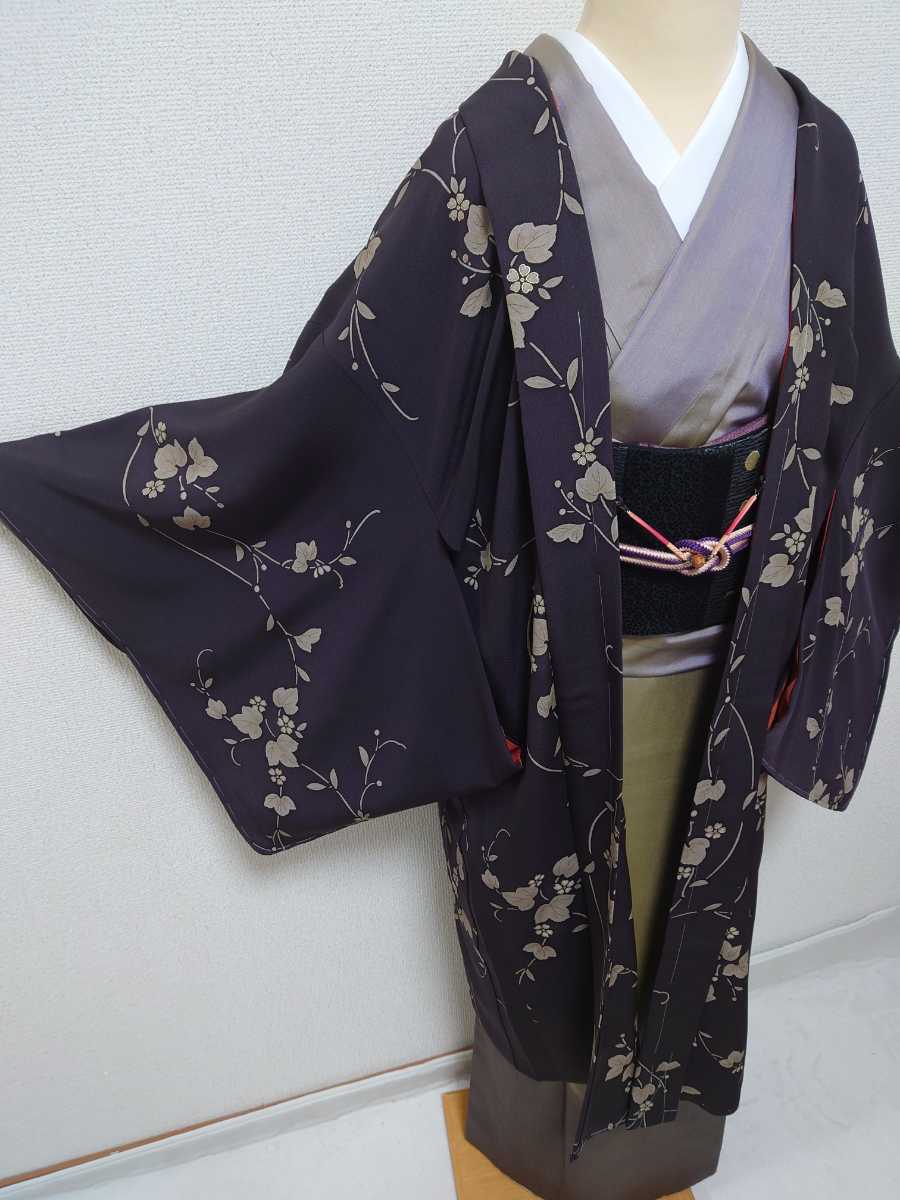 すずや■186新品未使用正絹長羽織 裄丈69cm 濃茶紫系の画像3