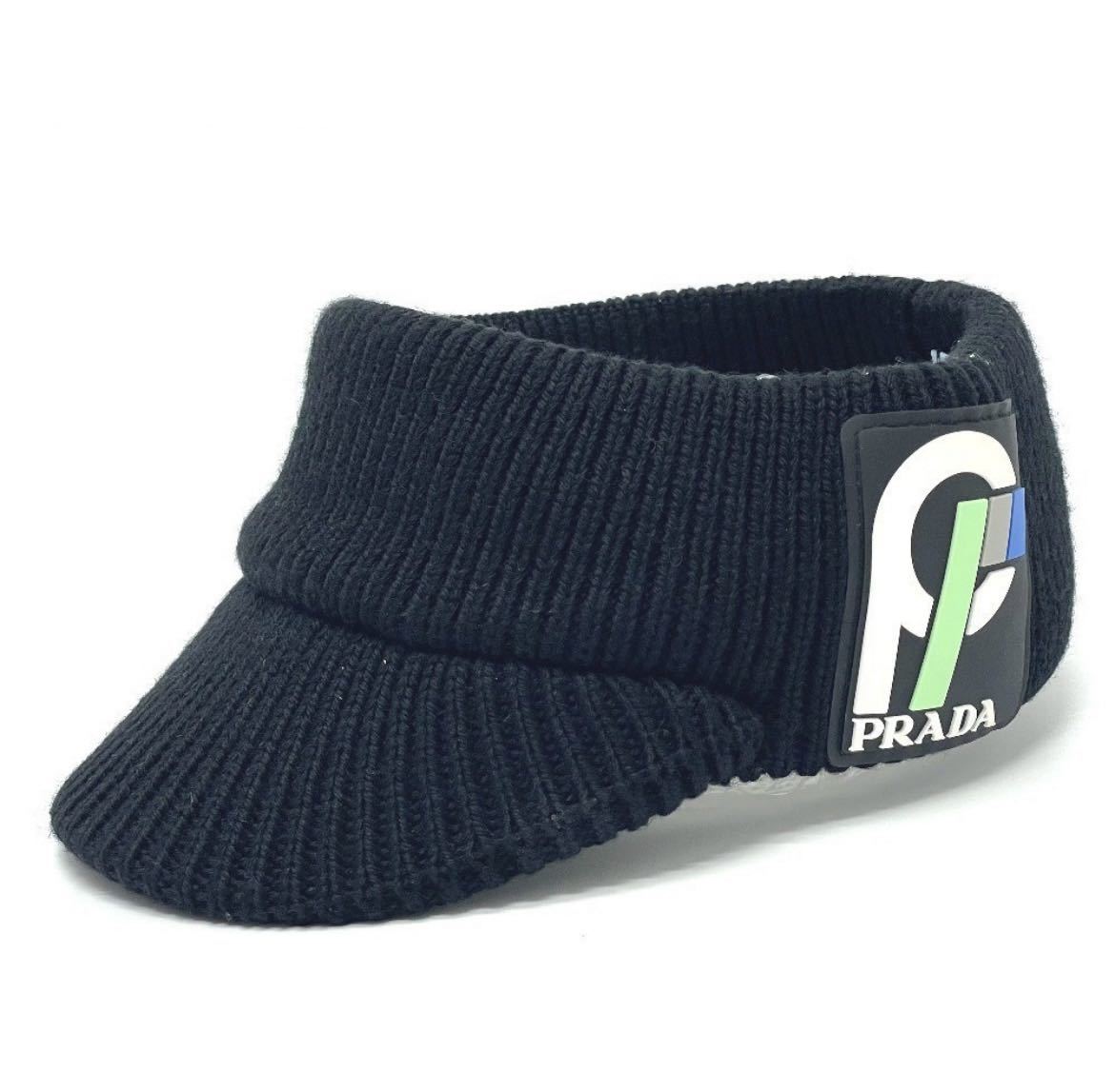 Prada Saffiano パッチ　ロゴ　ニット　サンバイザー　帽子