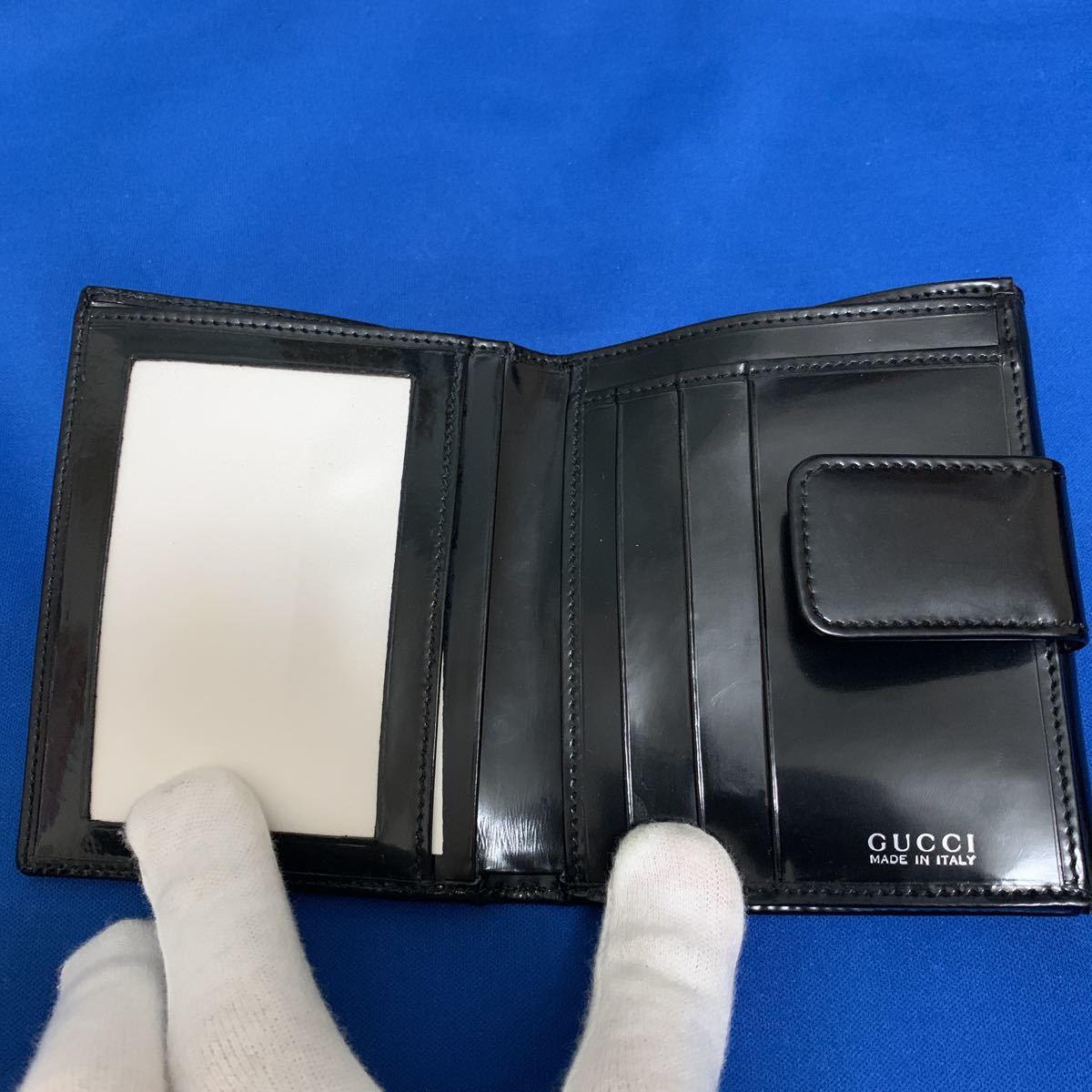 GUCCI 2つ折り財布 ブラック エナメル インターロッキングGG 035 1448