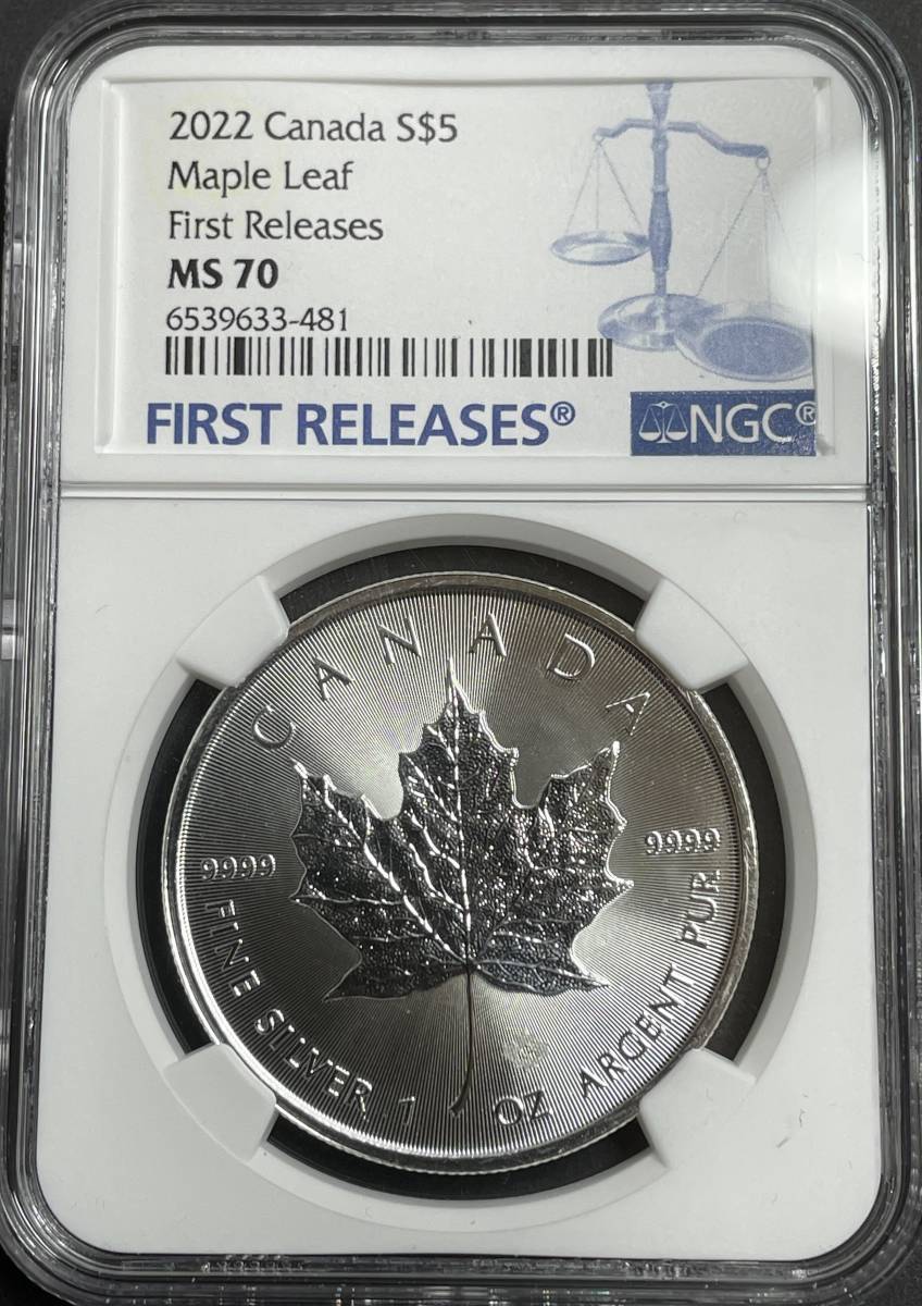 【MS70】 2022 カナダ メイプルリーフ 銀貨 NGC 5ドル ファーストリリース 純銀 地金型 アンティークコイン モダン_画像3