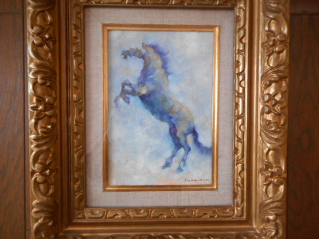 油彩画 油絵 原画 絵画等 白崎 作品 馬 跳ね馬 小さめですが厚みの有り