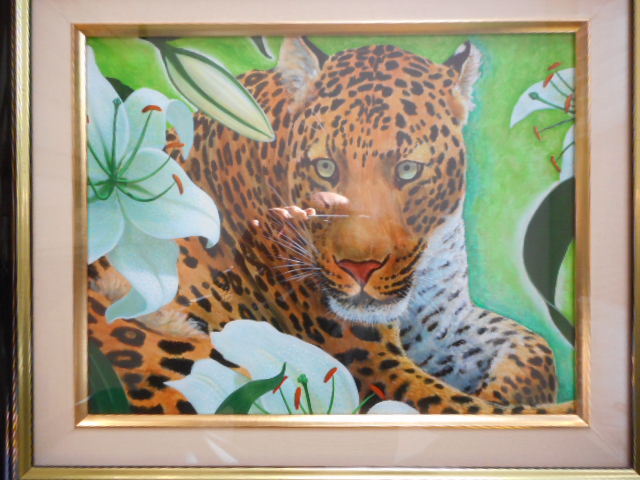 油彩画　油絵　原画　 絵画等　チャールズリーン　ブラッグ　 ひょう　レオパード ライオン TROPICAL LEOPARD アンティーク　コレクション_画像1