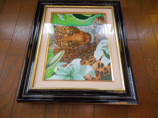 油彩画　油絵　原画　 絵画等　チャールズリーン　ブラッグ　 ひょう　レオパード ライオン TROPICAL LEOPARD アンティーク　コレクション_画像8