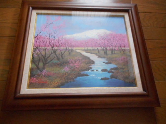  oil painting . oil painting original picture picture etc. spring. Ogawa plum Sakura snowy mountains snow ...... birth antique collection 