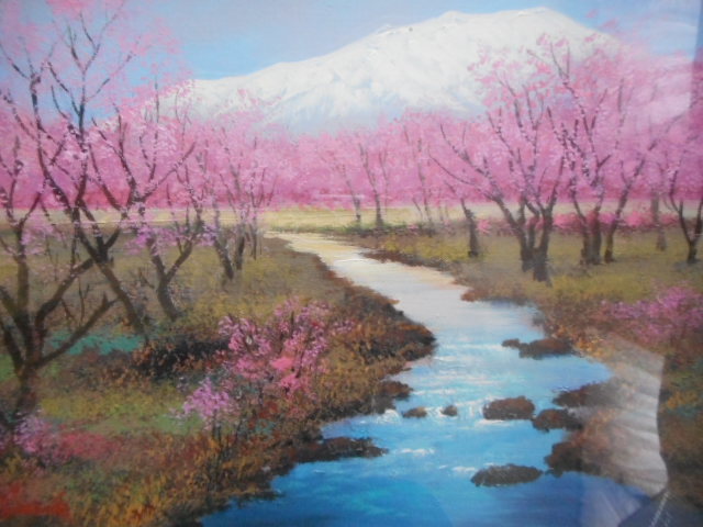  oil painting . oil painting original picture picture etc. spring. Ogawa plum Sakura snowy mountains snow ...... birth antique collection 