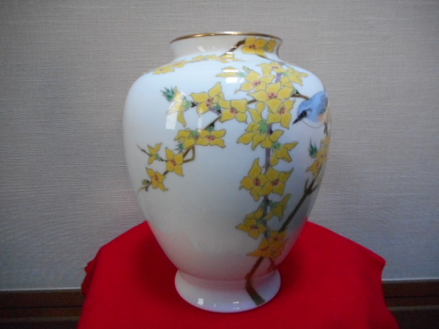 【当店限定販売】 花器 花瓶 深川製磁 黄色 花 鳥 大型 茶器 茶碗 生花
