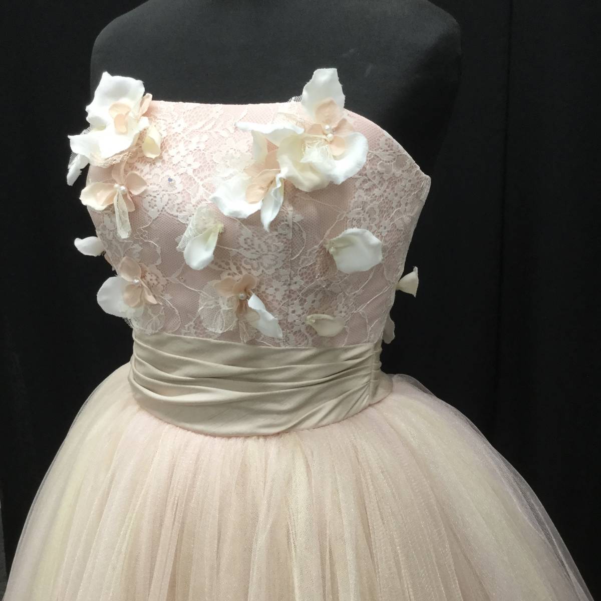 5～9号 くすみピンクのチュールと小花 フィッシュテールの上品でかわいいドレス【GRACEグレース】