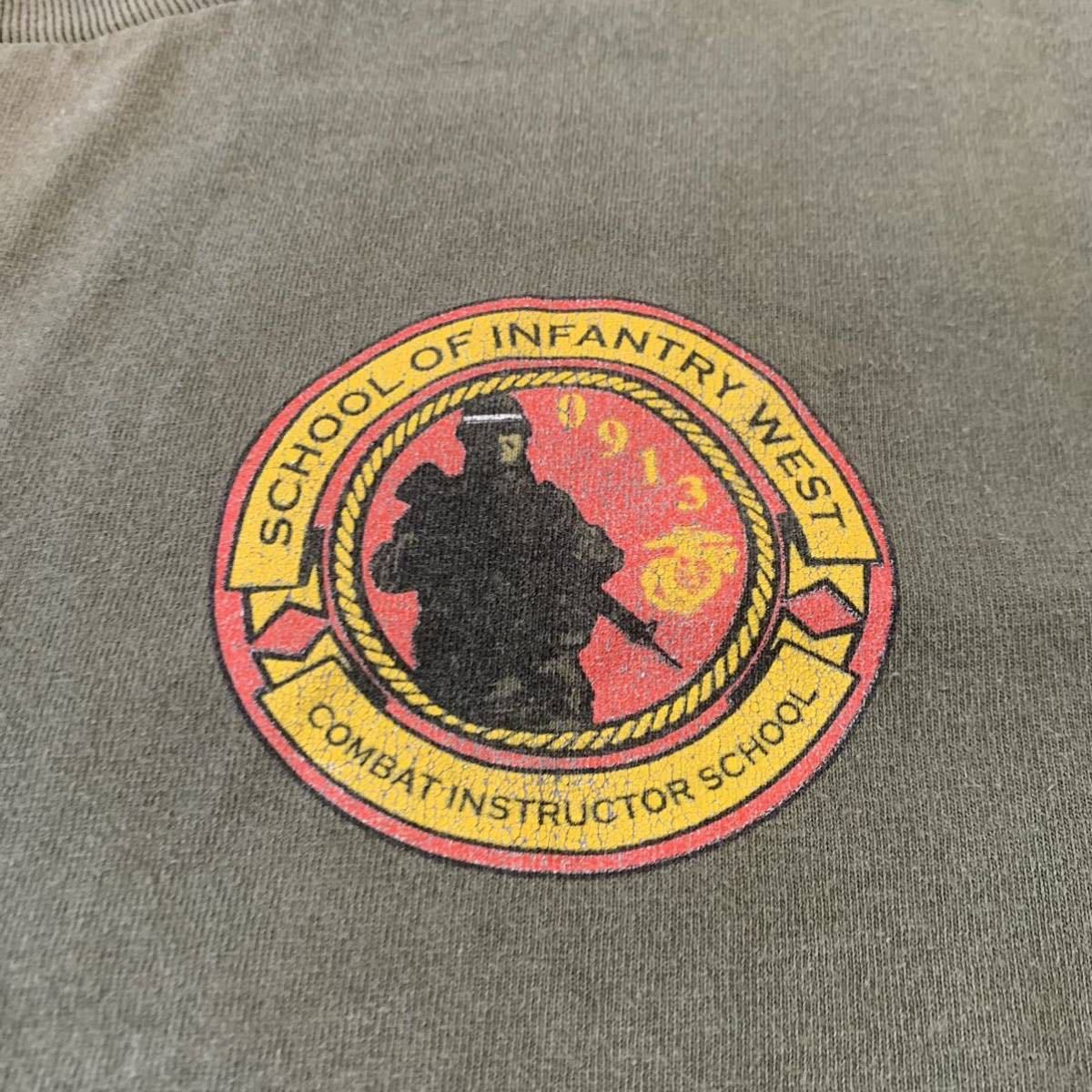 沖縄 米軍放出品 USMC MARINE 半袖 Tシャツ オシャレ ファッション 古着 ビンテージ LARGE OD (管理番号OP64)の画像3