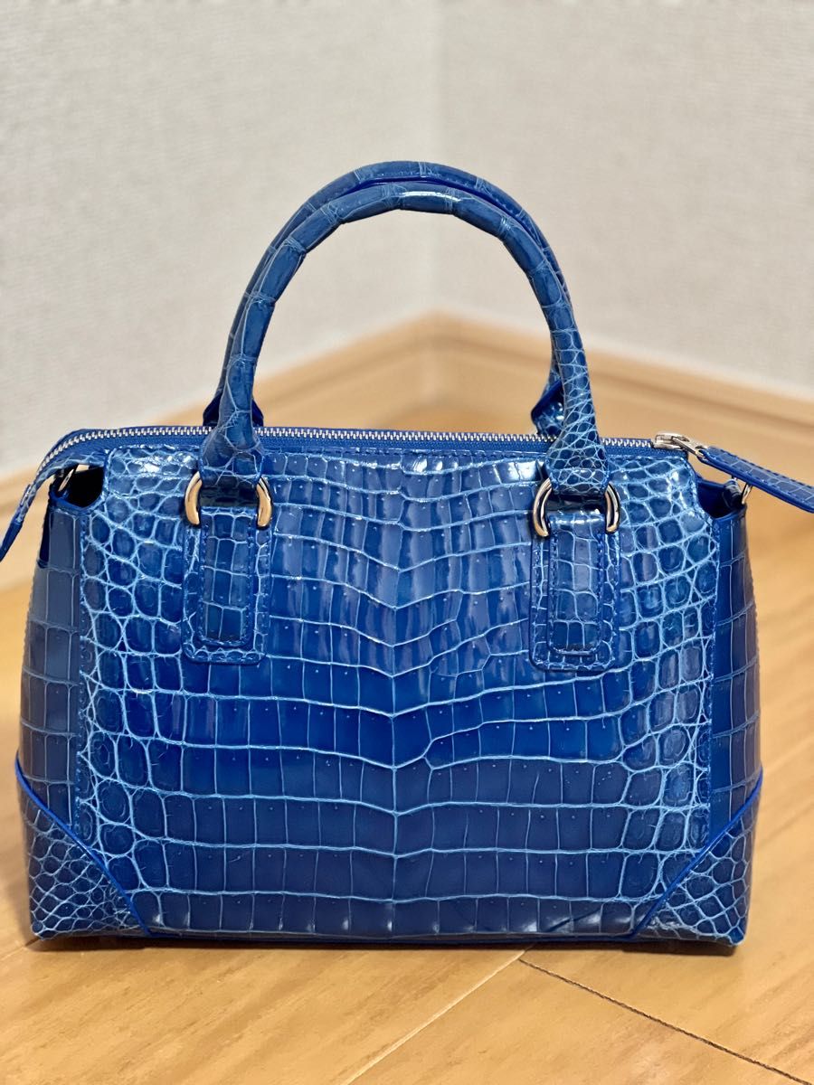 香鳥屋 美品 プレステージ JRA ブルー クロコダイル 2way バッグ