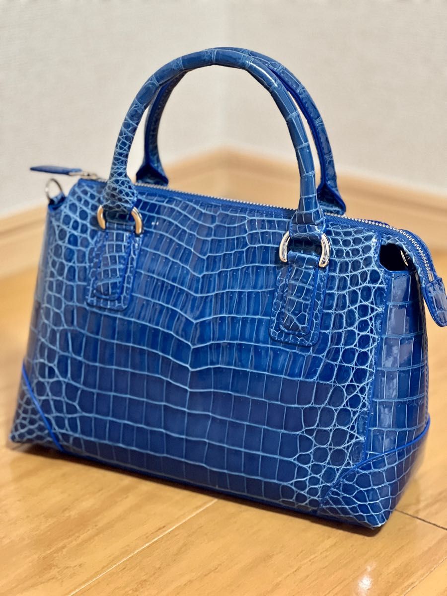 香鳥屋 美品 プレステージ JRA ブルー クロコダイル 2way バッグ