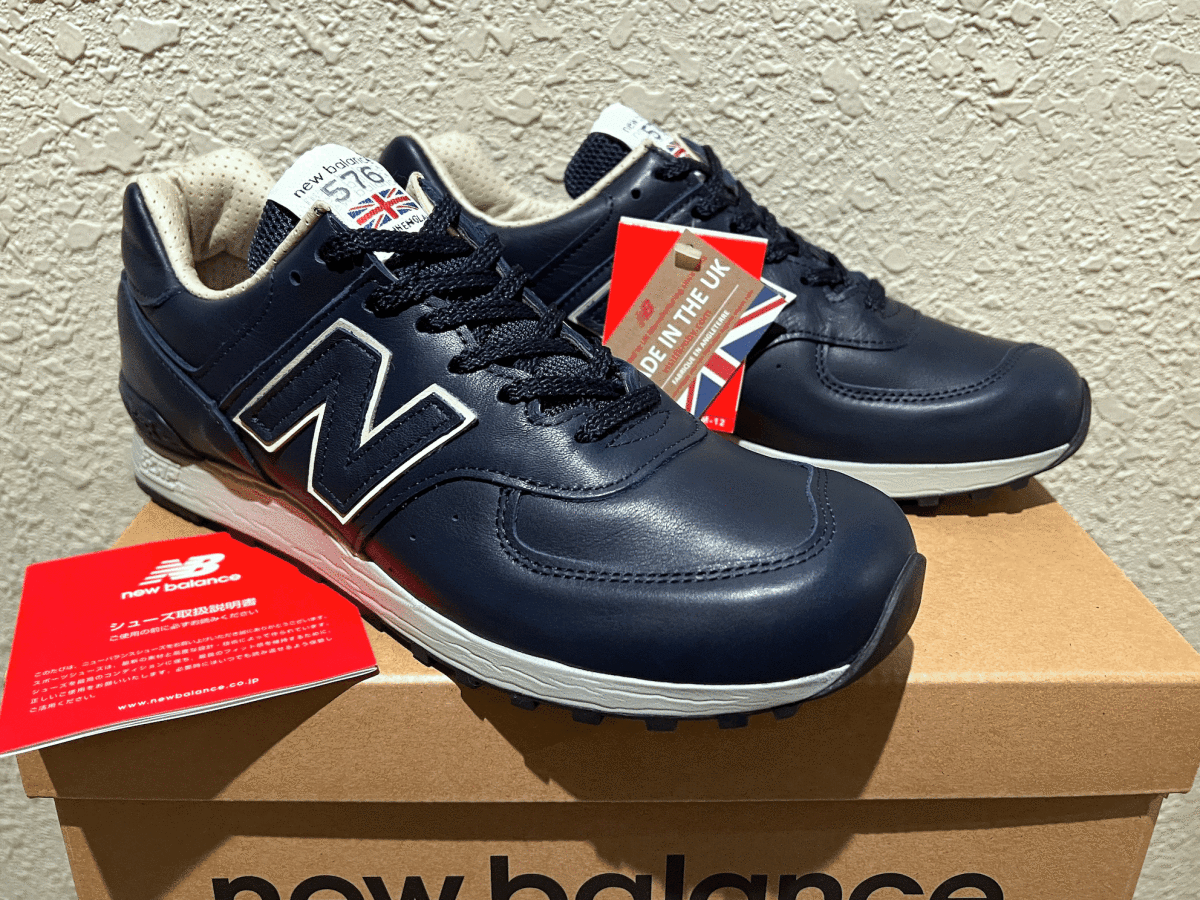 国内正規品 フルグレイン New Balance M576CNN UK製 US8 26cm オールレザー 新品 限定 イギリス製 ネイビー 紺 スニーカー Made In Englandの画像1