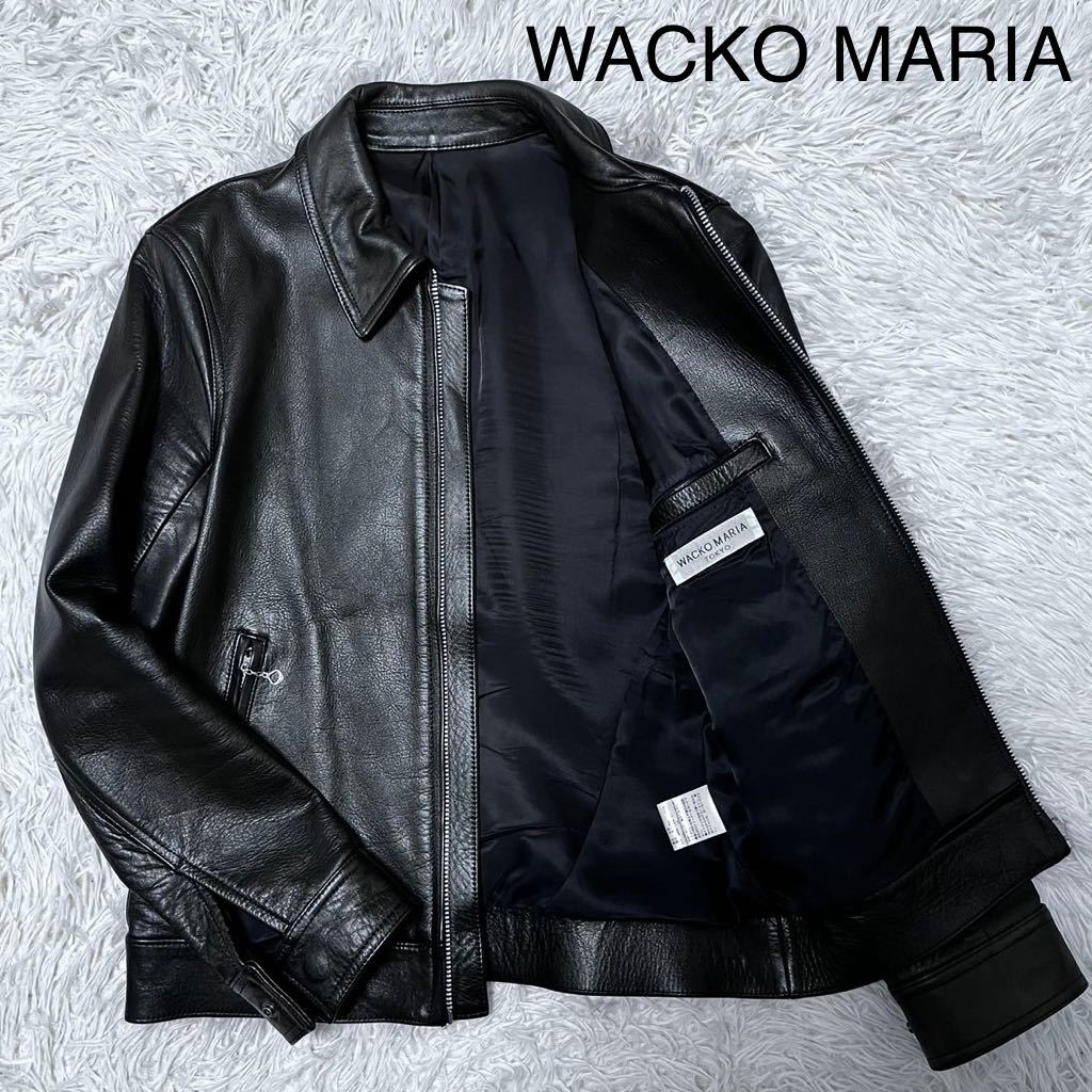 WACKO MARIA ステアハイド カウレザー ジャケット 襟付き シングル ライダース ブルゾン ブラック S ワコマリア ルード アメカジ バイカー