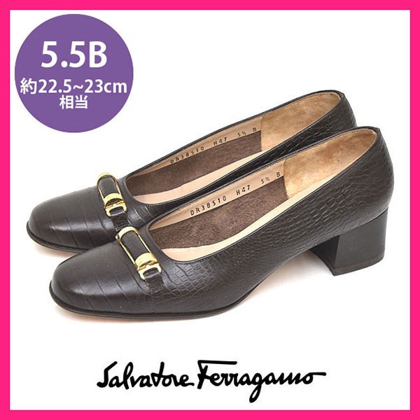 美品 サルヴァトーレフェラガモ Salvatore Ferragamo フロントデザイン 型押し パンプス ブラウン 茶 5.5B(約22.5-23cm) sh22-9240_画像1