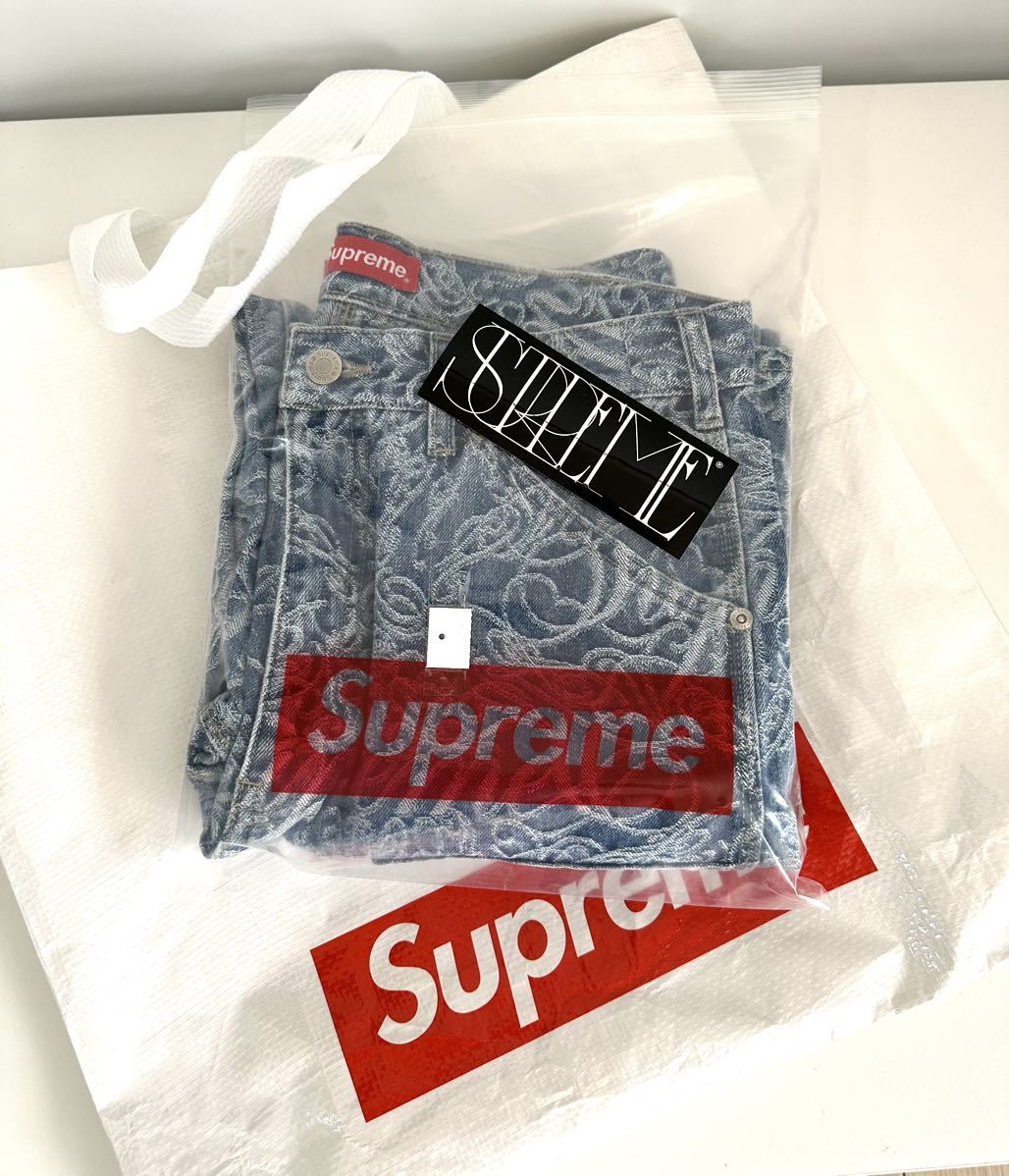 Supreme Script Jacquard Denim blue Sサイズ