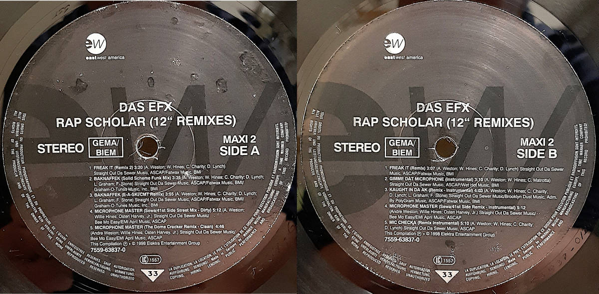 即決送料無料【ドイツ盤3枚組12インチレコード】Das EFX - Rap Scholar (98年) (7559-63837-0) / VINYL ダス・エフェックス ヒップホップ_画像7