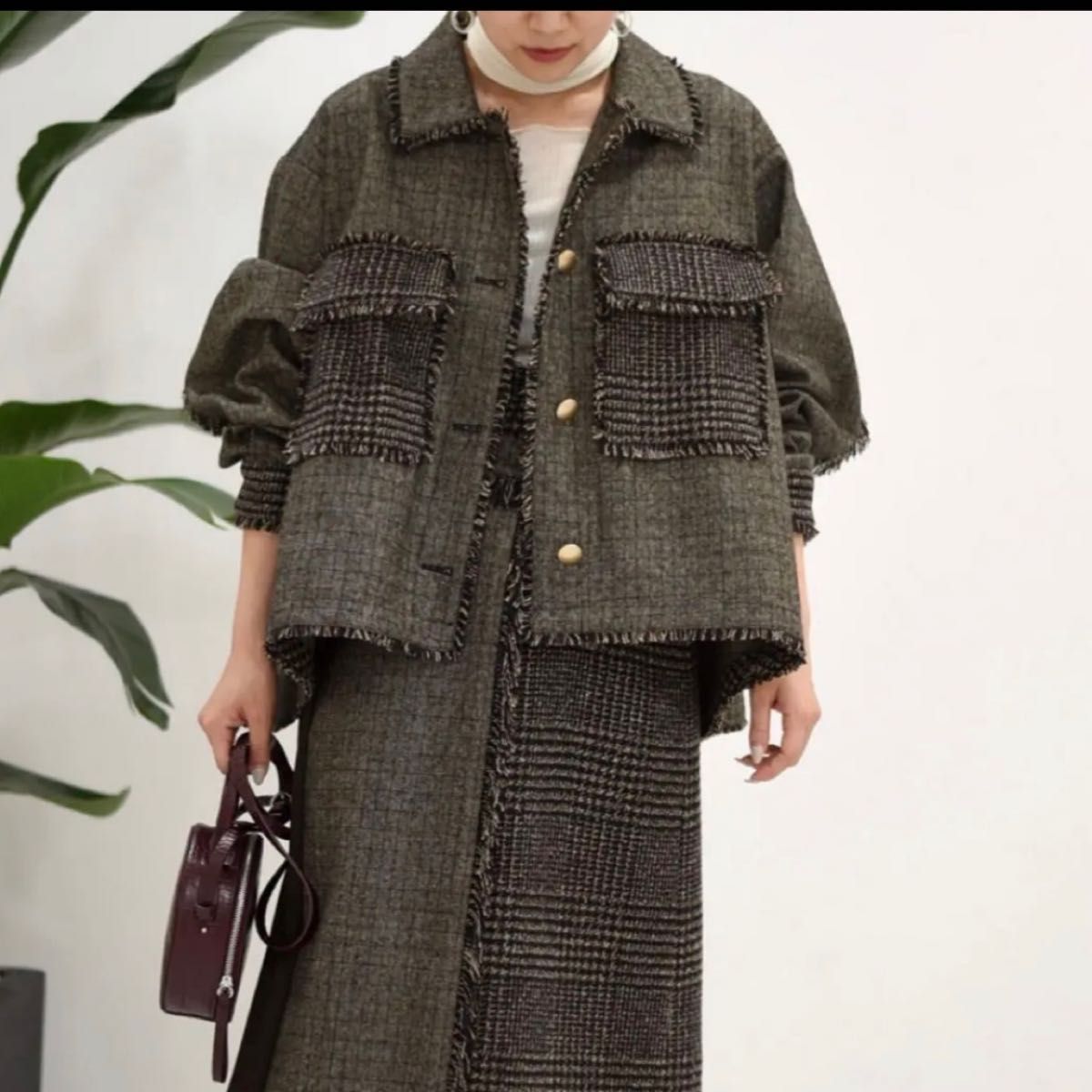 新品 今季 エイミーロウ 配色ニットZIPブルゾン ブラック | www