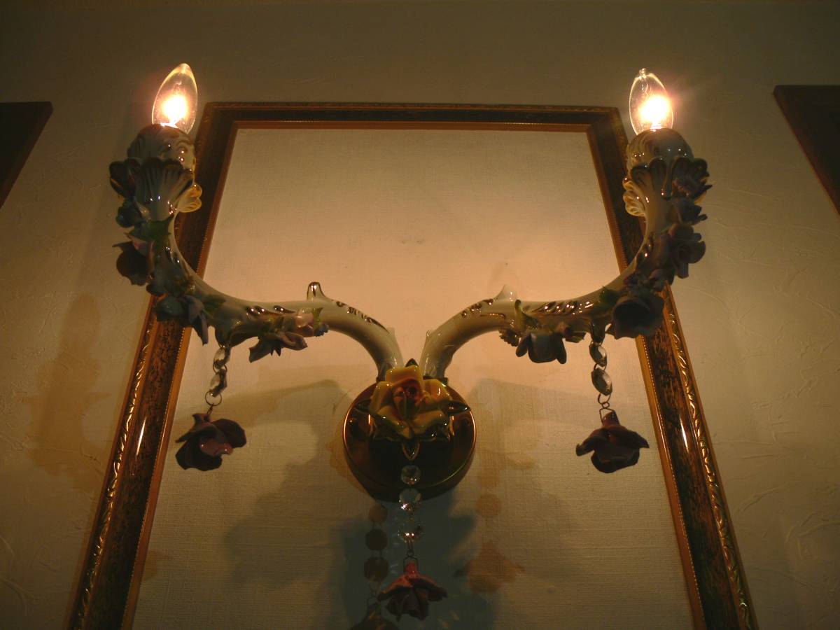 イタリア カポディモンテ 薔薇の陶花 陶器ウォールシャンデリア ジャンクの画像2
