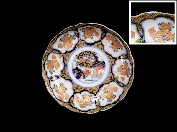 金継材料】 620-E111 古伊万里金襴手陽刻窓絵花の図4寸皿| JChere雅虎