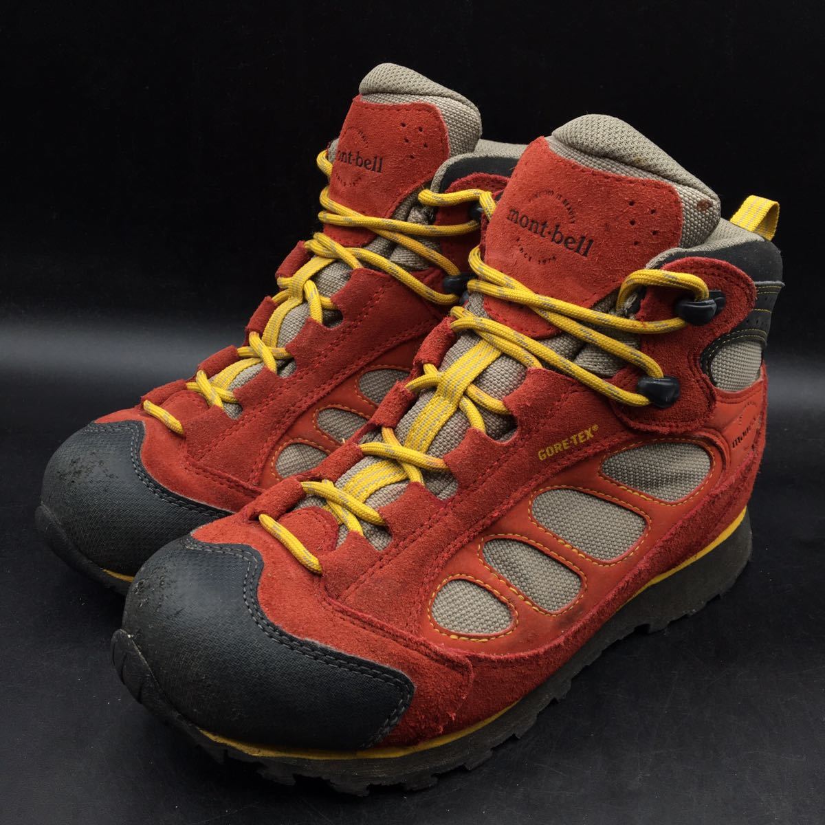 D013 mont-bell モンベル トレッキング シューズ ブーツ 靴 371045103/1 GORE-TEX ゴアテックス メンズ US6/24.0 赤 グレー 黄色