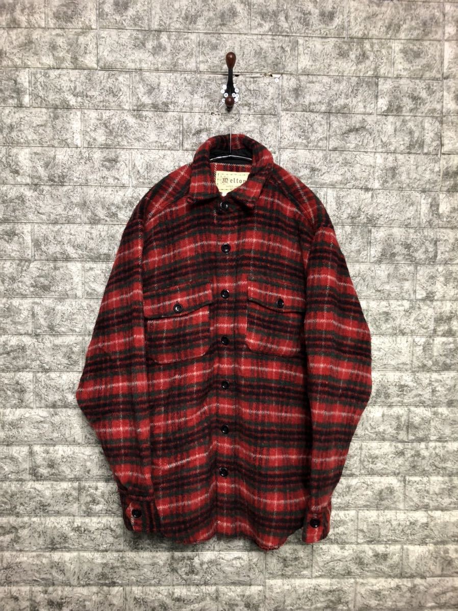 素敵な チェック メルトン wear outer MELTON 70s USA製 良品 CPO 赤色