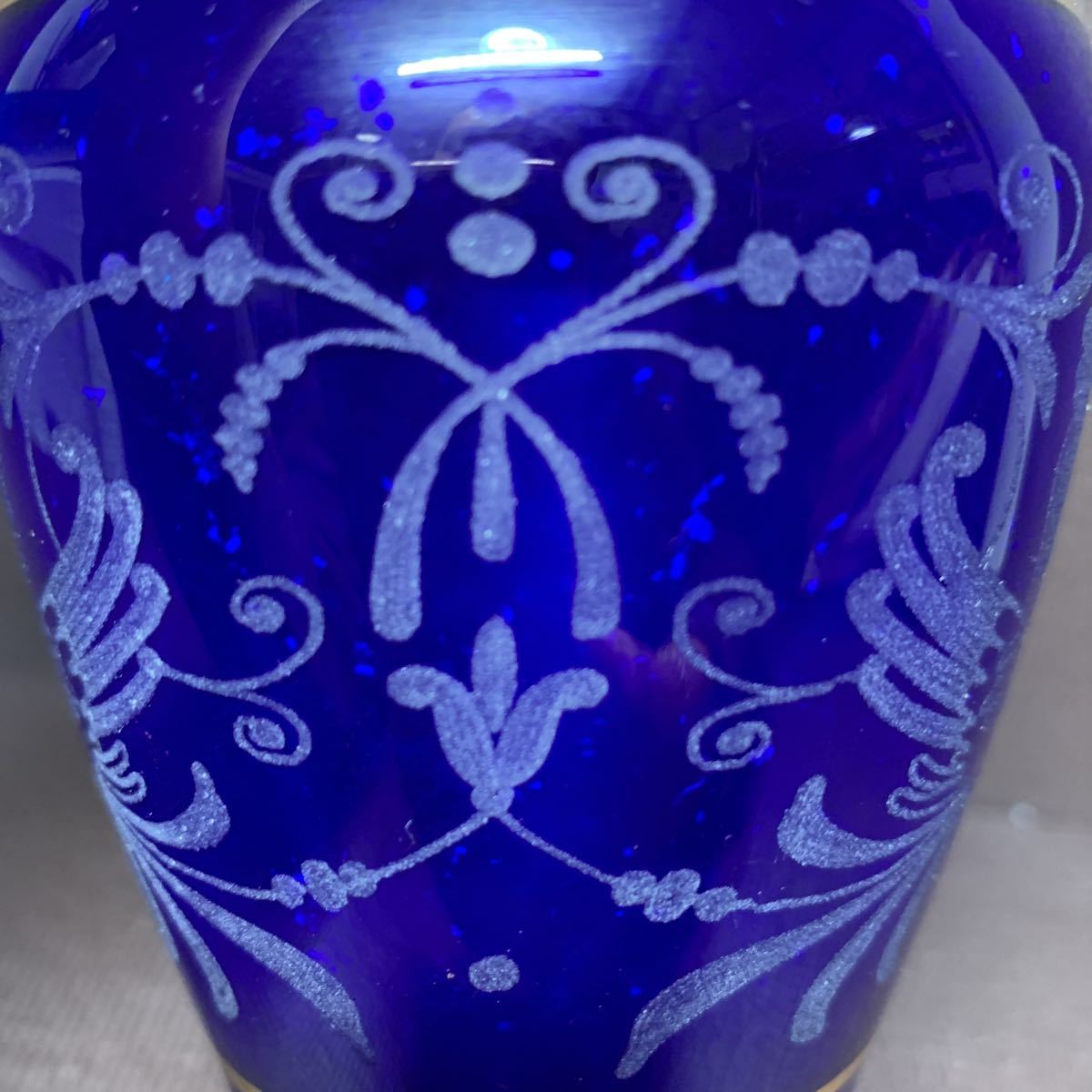 BOHEMIA GLASSbohemi Agras flower base vase flower inserting interior blue height 22cm